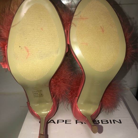 Coral pink/Dark peach Fur single sole heels - Picture 3 of 8